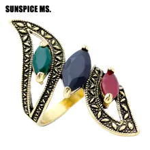 Grand anneau Vintage de couleur or Antique, mosaïque de pierre naturelle colorée pour femmes, bijoux ethniques turcs, cadeaux de mariage, bonne affaire