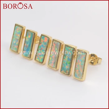 

BOROSA 5Pairs Fashion Drusy Japanese Opal Earrings Gold Color Bezel Rectangle Shape White Opal Stud Earrings for Women ZG0214