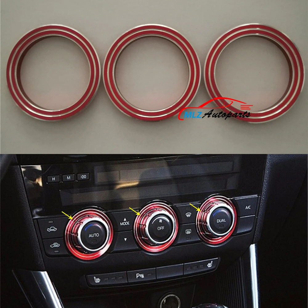 

Aluminum Air Condition AC Control Switch Ring Trim Button Adjust Control Cover Sticker 3P For Mazda 6 M6 Atenza 2014 2015 2016