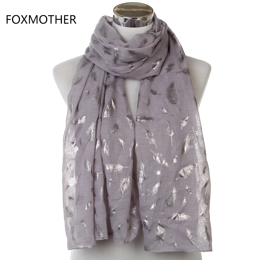 FOXMOTHER модные женские белые темно-синие желтые бронзовые фольга Серебряное перо кольцо шарфы шейный шарф блестящий платок