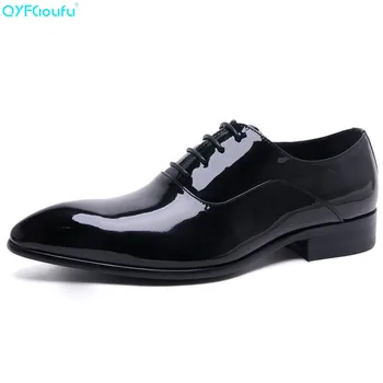 

QYFCIOUFU 2019 Patent Leather Dress Shoes For Men Pointed Toe Adult Elegant Wedding Genuine Leather Casual Oxford Black Shoe