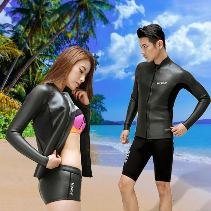 

New Hisea 3.5MM Men Women Wetsuti Keep Warm Long Sleeve Couple Jacket Tops Prevent Jellyfish Scuba Diving Surfing Swimwear Black