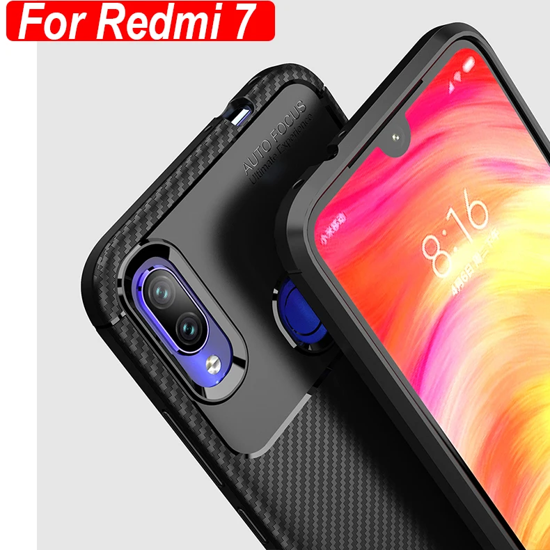 Противоударный чехол для телефона Xiaomi Redmi 7 из углеродного волокна Мягкий