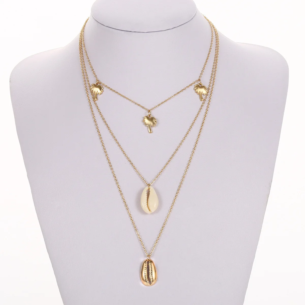

Creative Wild Sea Style Geometric Accessories Women Simple Coconut Tree Shell Pendant Multi-layer Necklace CX626