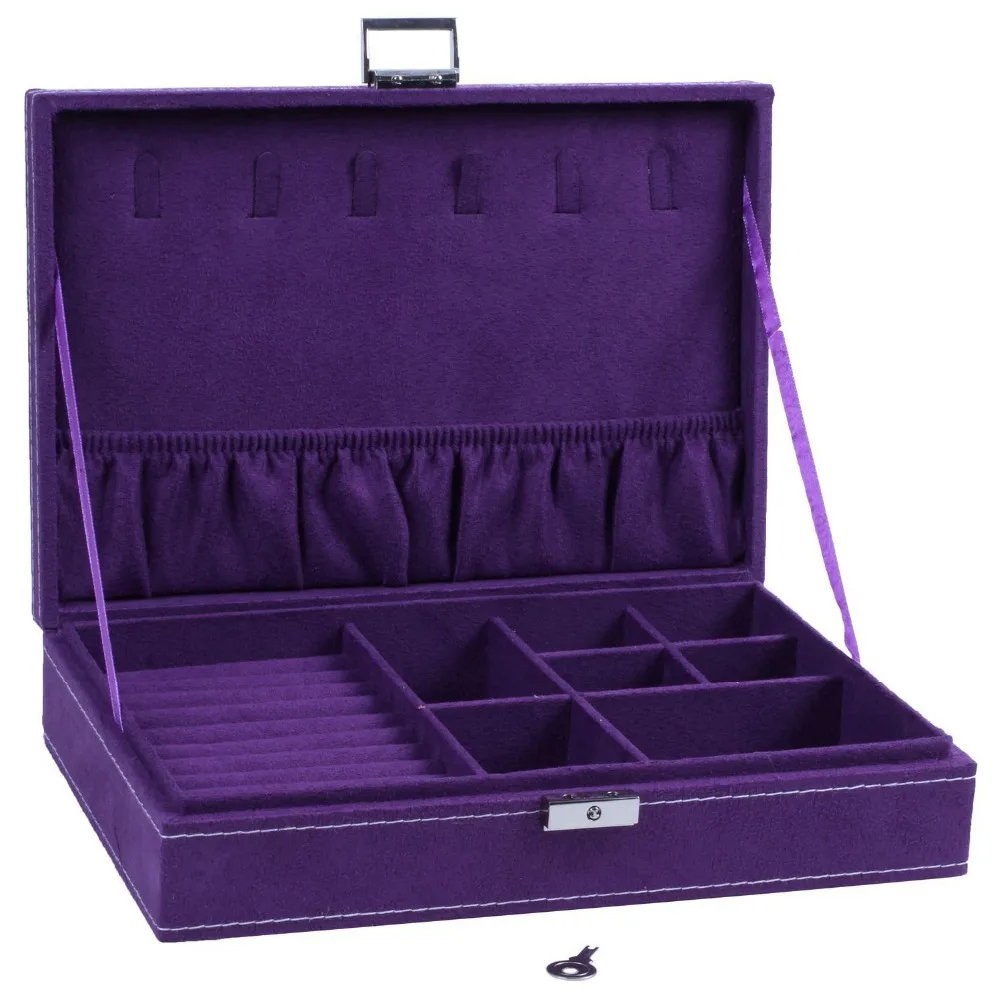 Lockable Wooden Capacity Large Jewelry Carrying Cases Purple Color