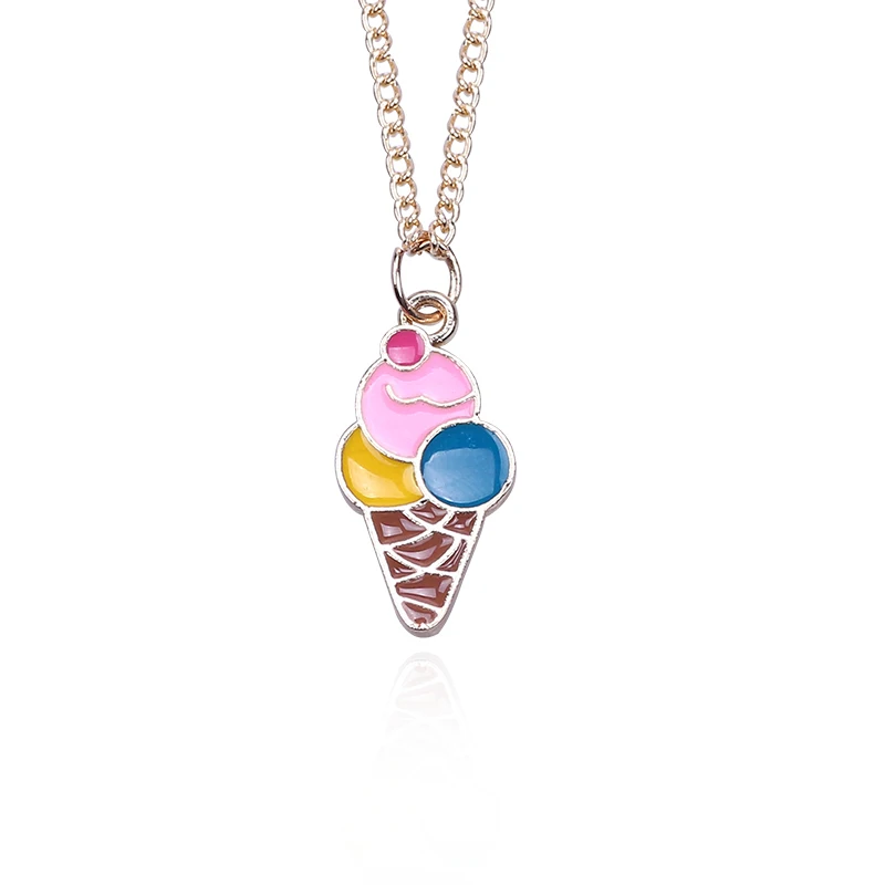

DIY Cute Food Choker Necklace For Women Colorful Ice Cream Pendant Gold Chain Necklaces&Pendants Christmas Gift Drop Shipping