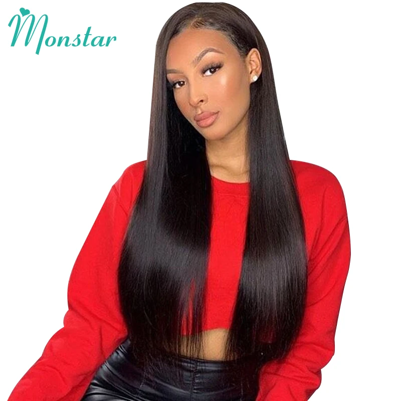 

Monstar 150% Density Brazilian Straight Wig Remy Hair Products Preplucked Glueless Lace Front Human Hair Wigs for Black Women