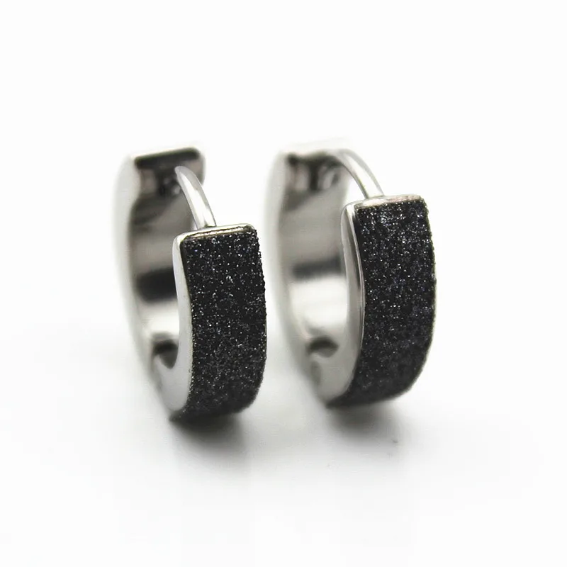 

Fashion Silver Stainless Steel Hoop Pierced Round Earrings for Womens Men Party Glamour Black Titanium Steel Millsand Earring