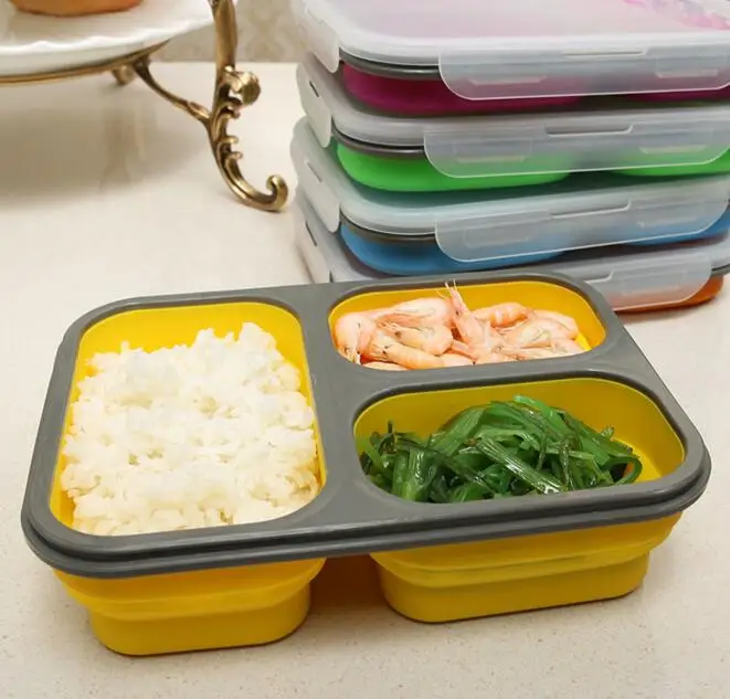 

HOOZADA Foldable Lunch Box Portable Silicone Microwavable Leakproof Fruit Vegetable Meat Rice Snack Collapsible Lunch Container