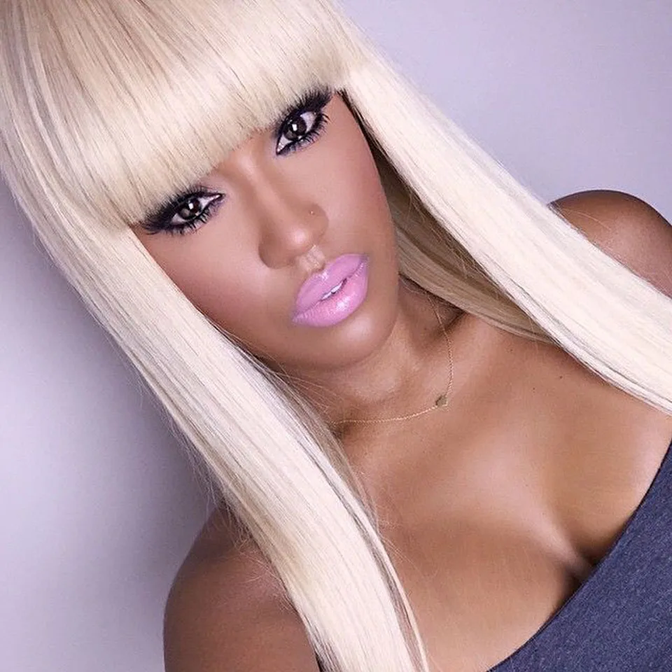 

#60 Full lace wigs with bangs Platinum Blonde long blonde wigs for white/black women lace front wig transparent lace color