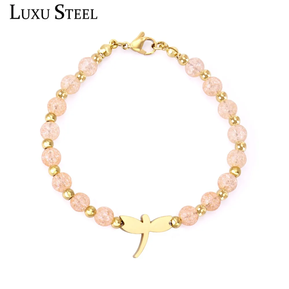 

LUXUSTEEL Girl Bracelets Stainless Steel Dragonfly Pendants Stainless Steel Link Chain Bracelets Bangles Wholesale Party