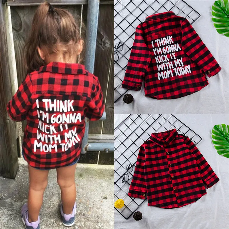 

Puseky New Fashion Toddler Kids Baby Boy Clothes Long Sleeve Red Plaid Back Letter Print shirt Children Clothes 1-6T