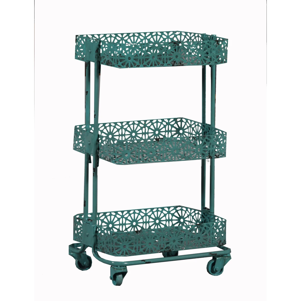 Turquoise Metal Three Tier Cart Turquoise Metal Three Tier Cart