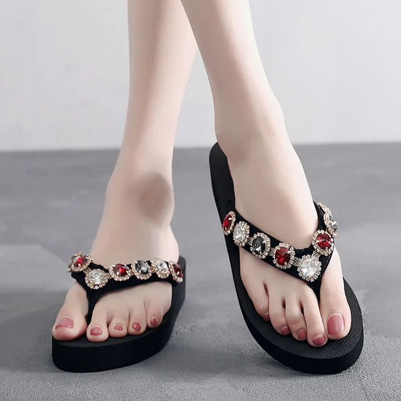 

LASPERAL Fashion 2019 New Summer Women Flat Crystal Round Toe Slippers Outdoor Shoes Beach Flip-flops For Ladies Low Heel Shoes