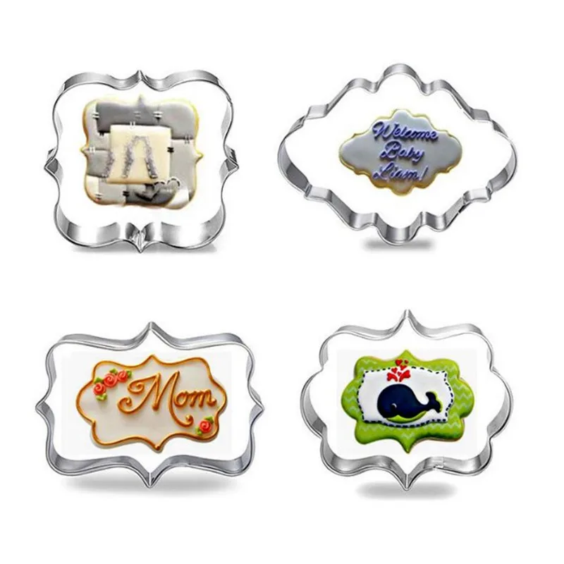 

TTLIFE 4PC Frame Cookie Cutter Set Stainless Steel Blessing Frame Biscuit Wedding Cake Mould Sugarcraft Baking Fondant Cake Tool