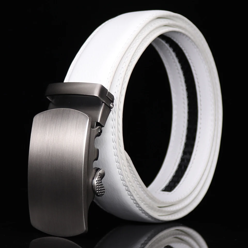 Belt For Men White Genuine Leather Belt Automatic Buckle Fashion Waist Strap Solid Designer ...