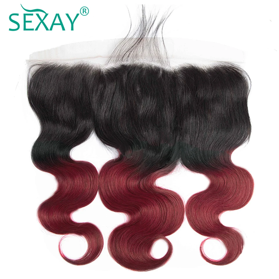 SEXAY предварительно сорвал синтетический Frontal шнурка несколько цветов Ombre бразильский средства ухода за кожей волна не волосы remy 13x4
