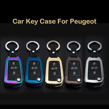 

Car-Styling Zinc Alloy+Leather Car Folding Key Case Auto Protective Flip Key Cover Shell For Peugeot 3008 2008 408 308S 508