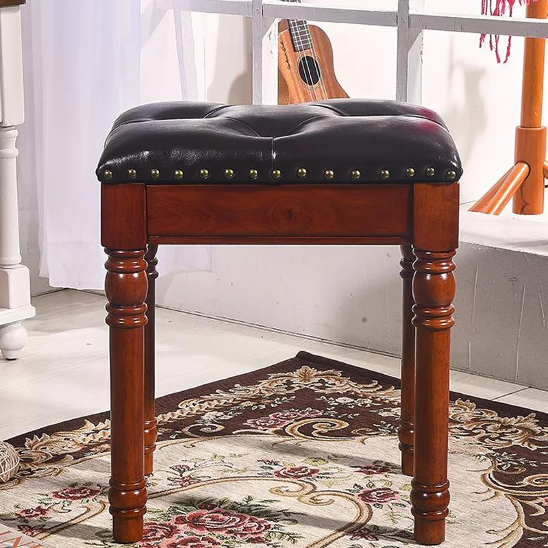 Luxury European 100 wood leather makeup stool piano stool carving