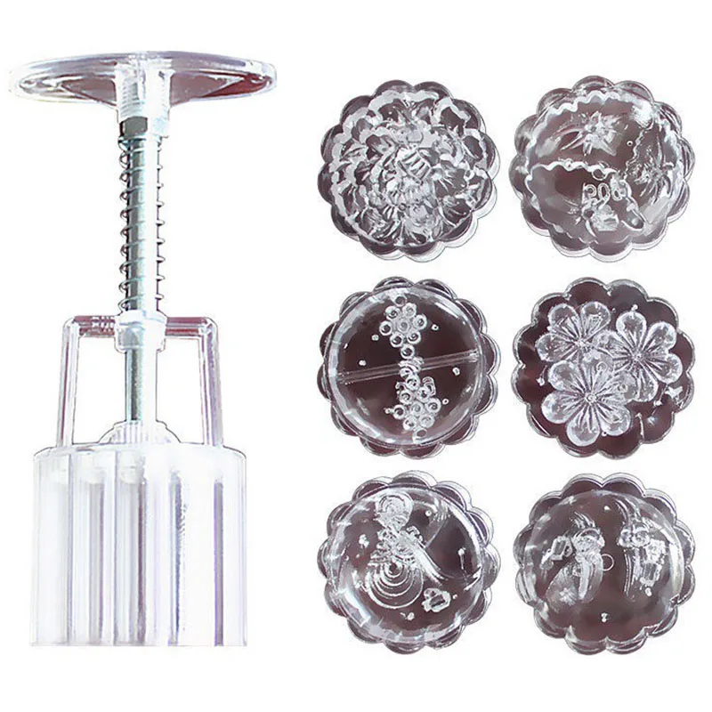 

Crystal Flowers Mooncake Mold Set Hand Pressure Fondant Moon Cake Pastry Mould DIY Baking Moulds Home Kitchen Accessories