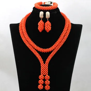 

2017 Coral Nigerian Beads Jewery Set African Coral Beads Jewelry set Quality Necklace Set Free Shipping CNR515