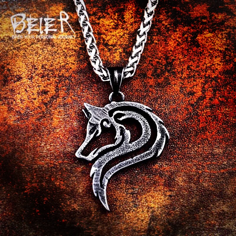 Beier 316L stainless steel dropshipping hot sell viking wolf men necklace celt wolf head pendant Fashion Jewelry LP302|Pendant Necklaces| - AliExpress