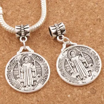 

60ps 35x22mm zinc alloy Saint Benedict Medal Cross Big Hole Beads Fit European Charm Bracelets B1643