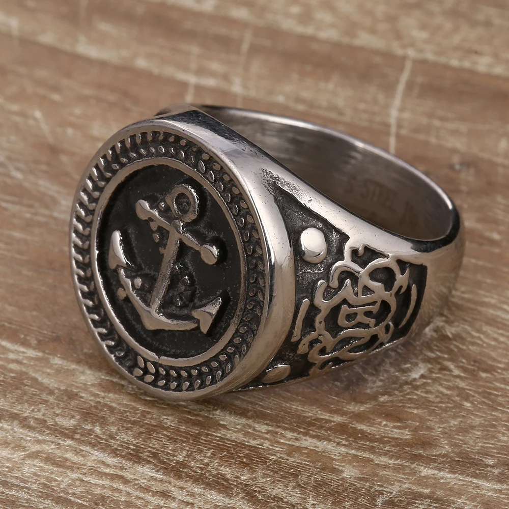 Дизайн кольца с якорем мужские ювелирные изделия из нержавеющей стали якорь перстень кольца из черной нержавеющей стали Винтажные Ювелирные Изделия
