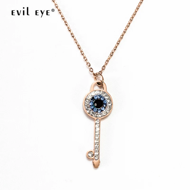 Evil Eye подвески в форме ключей ожерелье для модных женщин девушек Ювелирные изделия Подарки из нержавеющей стали звено цепи ожерелье EY5329