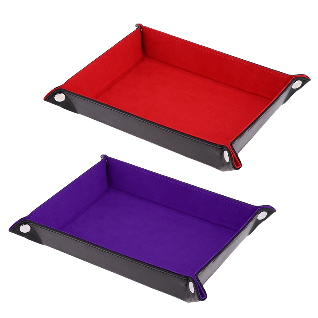 MagiDeal 2Pcs PU Leather Foldable Dices Rolling Tray Square 215x155x45mm for Watch Jewelry Storage Case Home Decor
