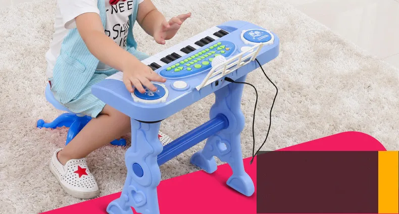 Brinquedos para Crianças 2 em 1 Eletrônica Teclado Jogador Tambores Brinquedo Piano Indoor Crianças Instrumento Musical Aprendizagem Educação 37-chave 11 Cheap Instrumento musical de brinquedo