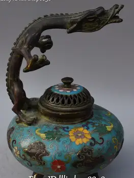 

22CM Chinese Cloisonne Bronze Gilt Loong Dragon Incense Burner Censer Incensory