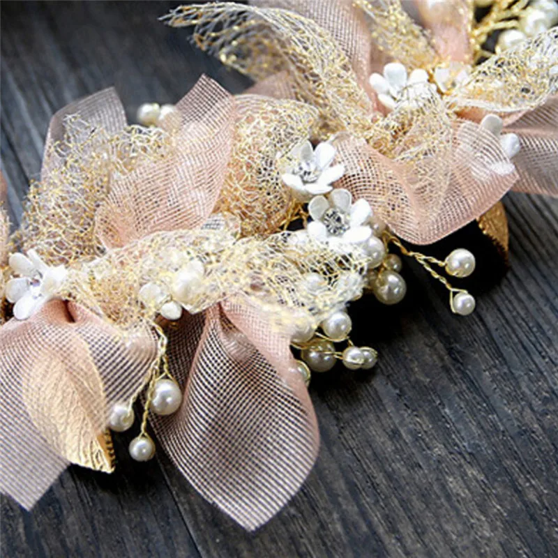 Ручной работы шелковая пряжа цветок невесты головной убор красота свадебные аксессуары для волос розовый орнамент волос корейский стиль