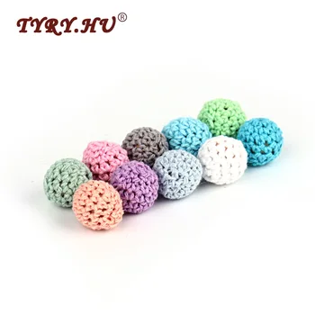 

TYRY.HU 15Pcs Round Wood Crochet Beads Infant Teething Natural Wooden Loose Beads Baby Girl DIY Necklace Teether Gifts Toy