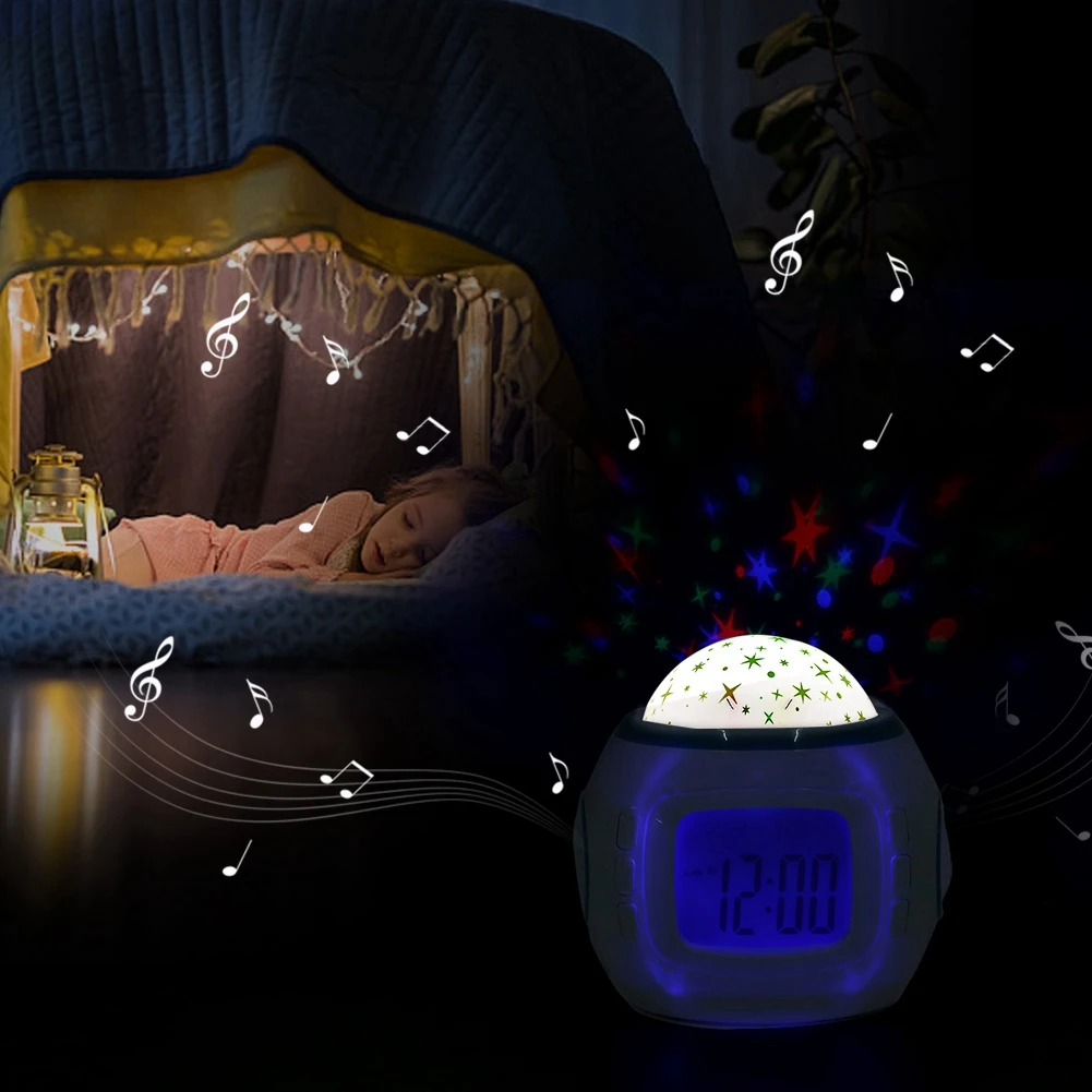 Портативный музыкальный плеер, проектор, светильник, звездное небо, светодиодный, USB, часы, лампа для домашнего декора, лампа, часы, лампа для детей