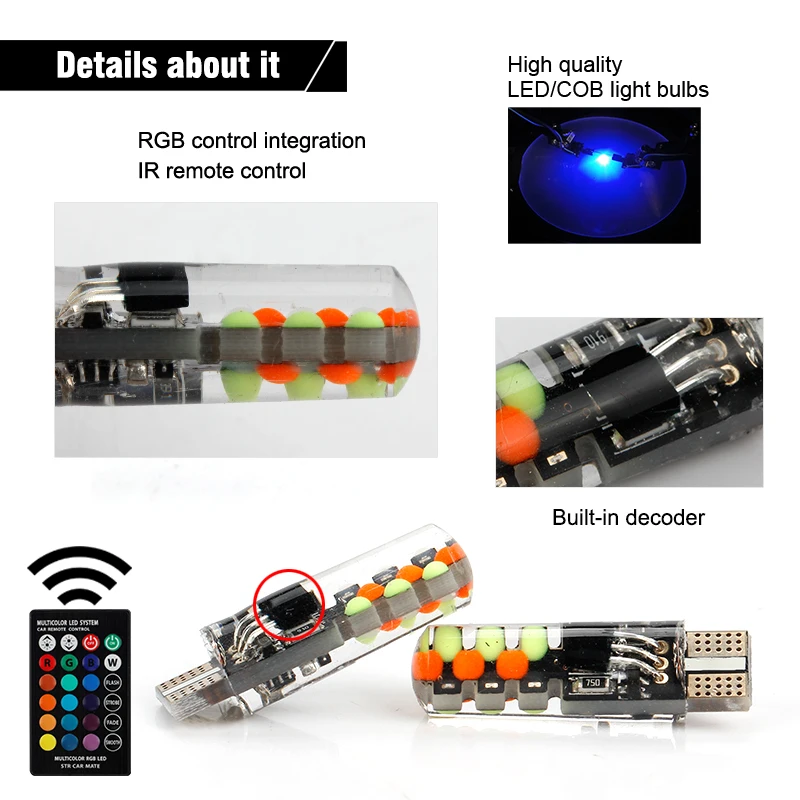 OKEEN 2x5050 SMD RGB светодиодный T10 W5W 194 168 Авто лампы указателя поворота многоцветные Светодиоды светодиодные лампы светодиодные лампочки с пульта дистанционного управления стробоскоп