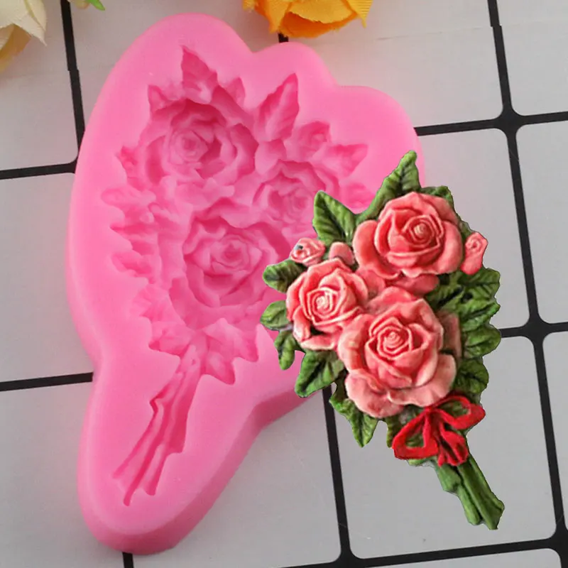 

Mujiang Rose Flower Bouquet Silicone Molds Wedding Cake Topper Fondant Cake Decorating Tools Gumpaste Chocolate Candy Clay Mould