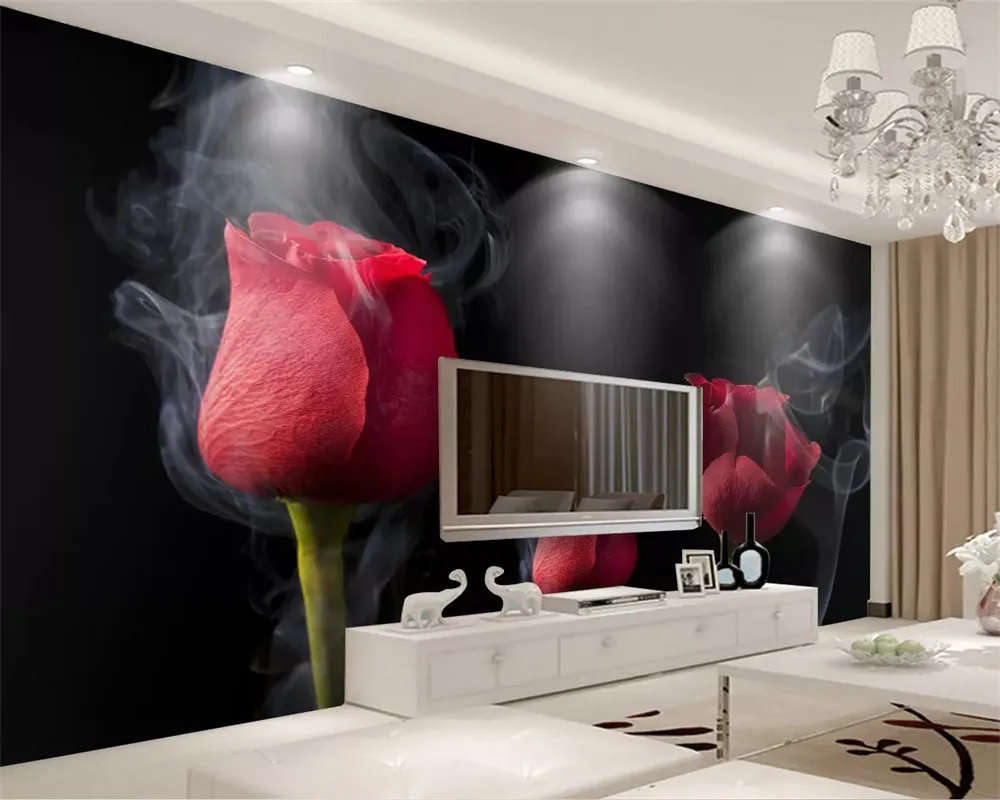 Beibehang Пользовательские настенные наклейки романтический дым красная роза обои украшения дома ТВ фон Настенные обои для детской комнаты