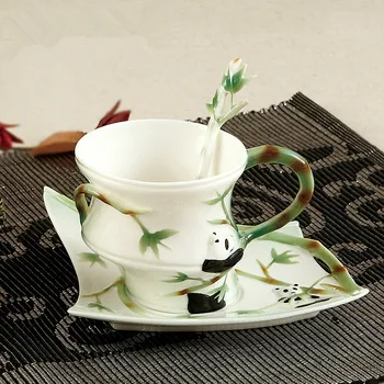 

2018 Kawaii Panda Coffee Cups with Saucer spoon Milk Mugs Tea Cup Bamboo Drinkware For Kids Ceramic Breakfast cup Best Gifts