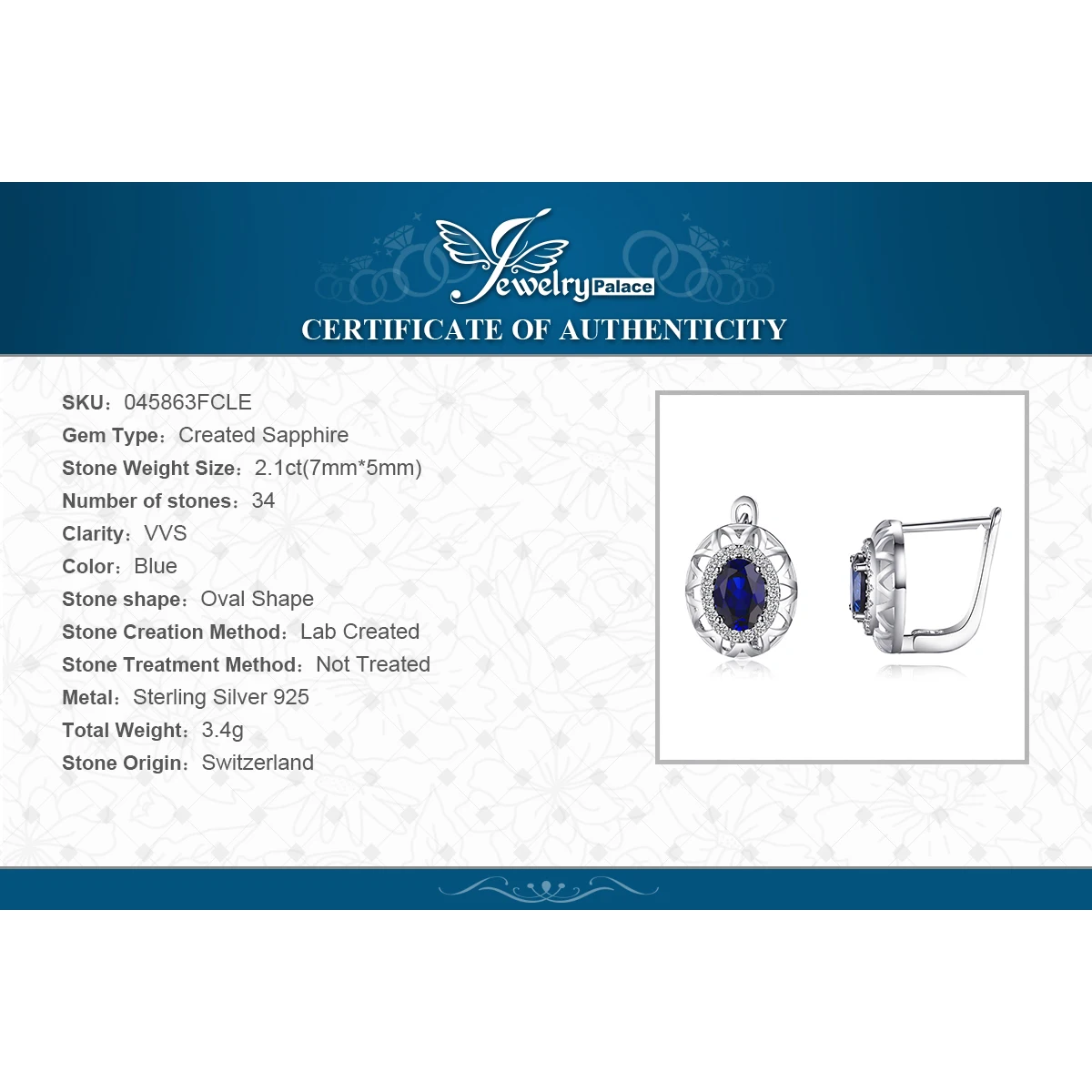 Jewelrypalace 2.4ct создан сапфир уникальный Дизайн клип на Серьги для Для женщин 925 серебро заявление серьги Красивые ювелирные изделия