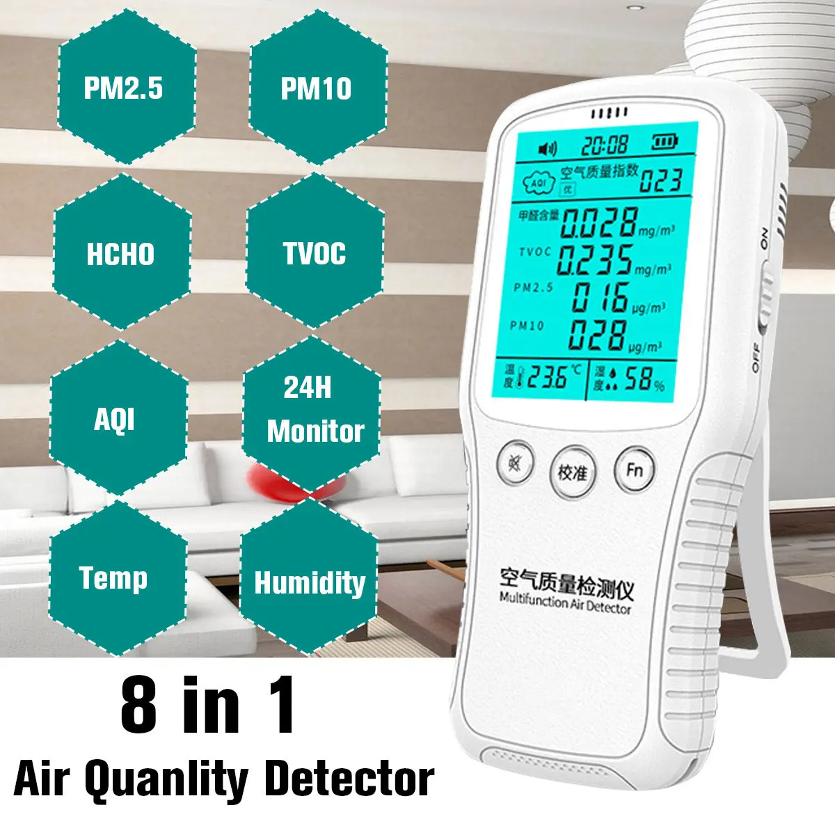 8 в 1 цифровой детектор формальдегида монитор PM2.5 PM10 TVOC HCHO анализатор газа монитор качества воздуха для домашнего автомобиля