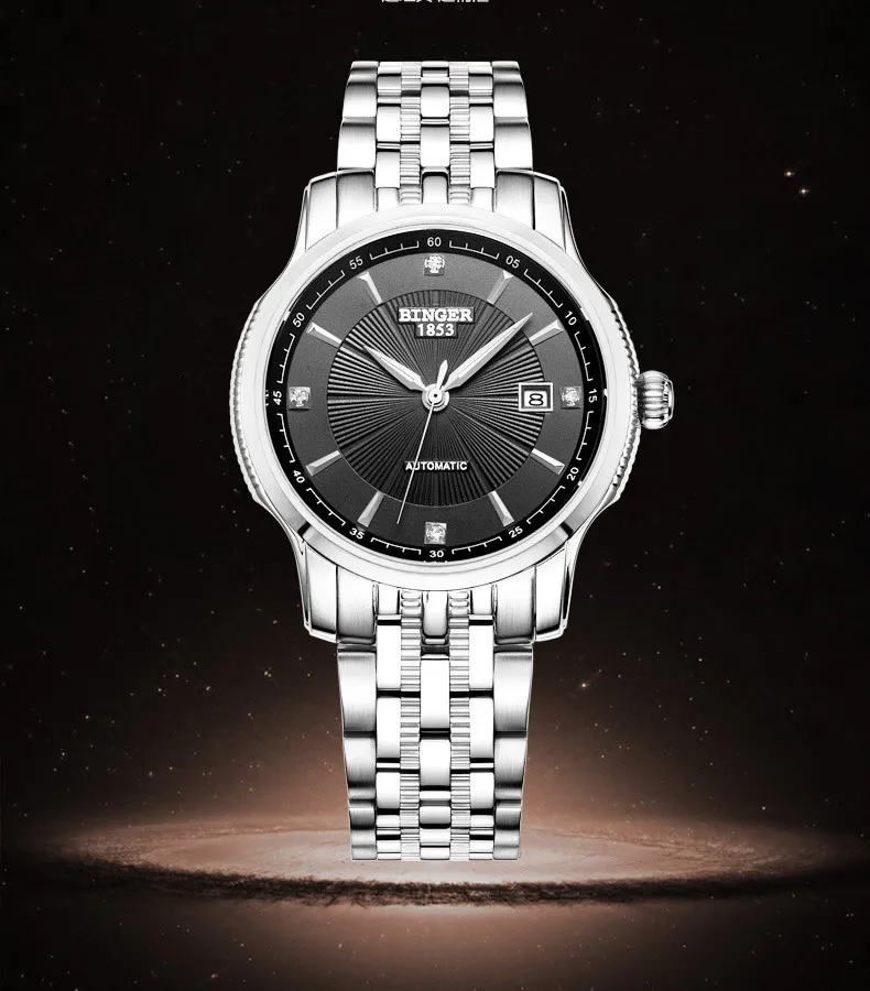 Швейцария наручные часы Binger Мужчины Элитный бренд, механические наручные часы движение Полный нержавеющая сталь BG-0405-3