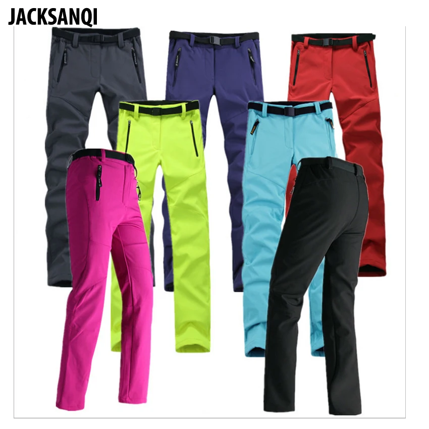 

JACKSANQI Winter Women's Thick Warm Fleece Softshell Pants Outdoor Sport Waterproof Hiking Skiing Camping Female Trousers RA132