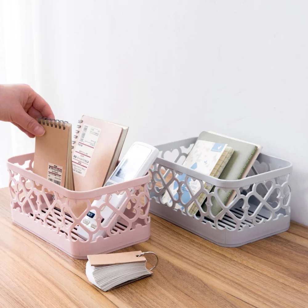 

OTHERHOUSE Plastic Storage Basket Bottom Hollow Cosmetic Sundries Storage Box Snacks Toy Container Kitchen Bathroom Organizer
