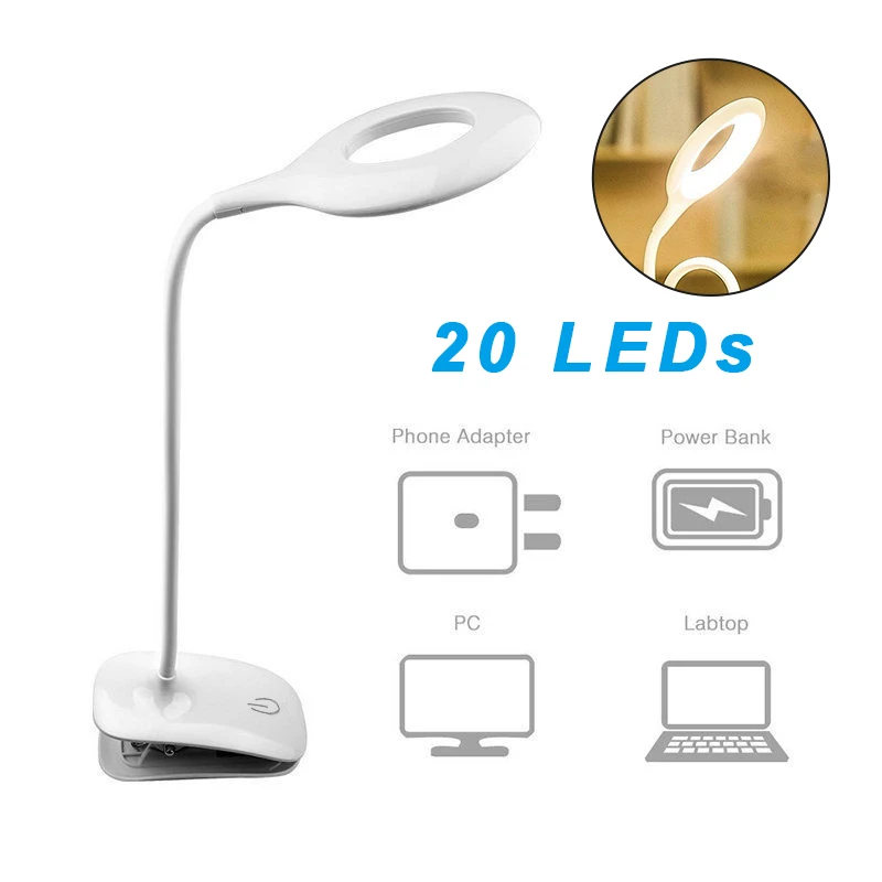 

EYE PROTECTION LED Flexible USB Reading Light Clip-on Beside Bed Table Desk Lamps 3 Files Adjustable Booklight