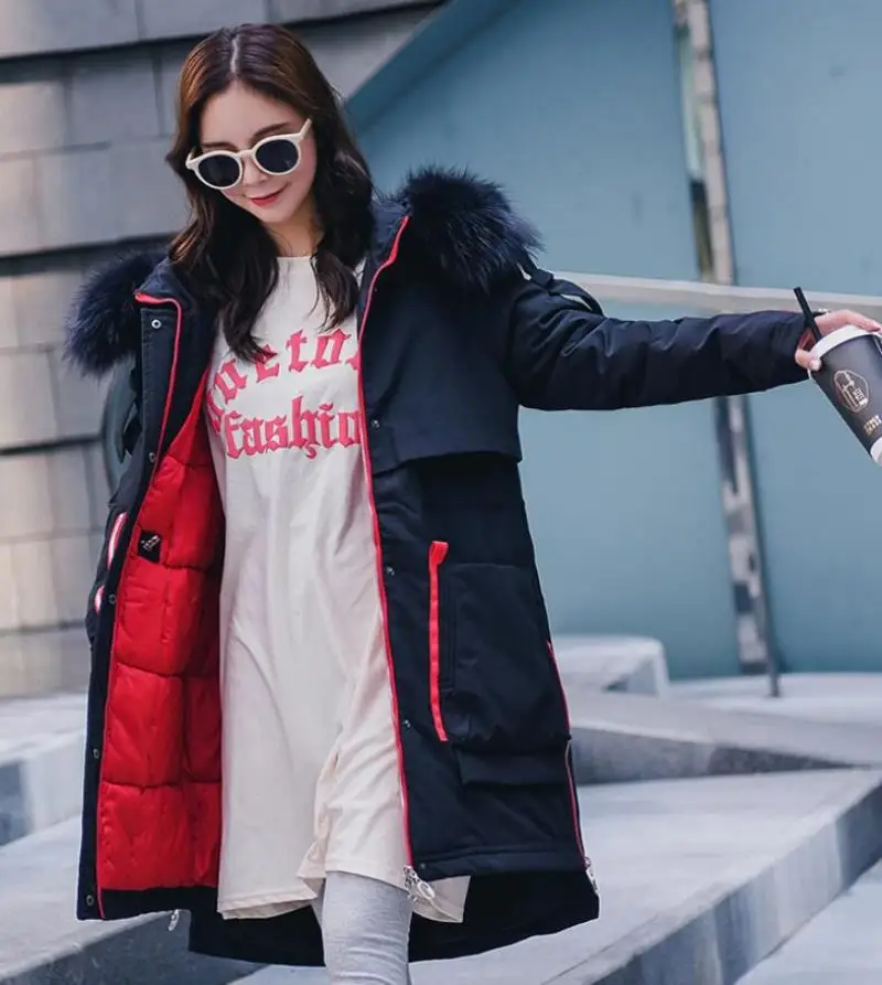 Winter new large size women's down jacket military uniforms to overcome casual cotton jacket hooded parkas outerwear