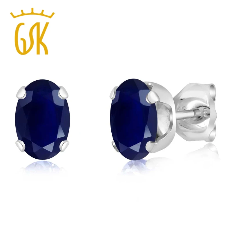

GemStoneKing Classic 925 Sterling Silver Earrings For Women 6X4mm 1.10 Ct Oval Natural Blue Sapphire Stud Earrings