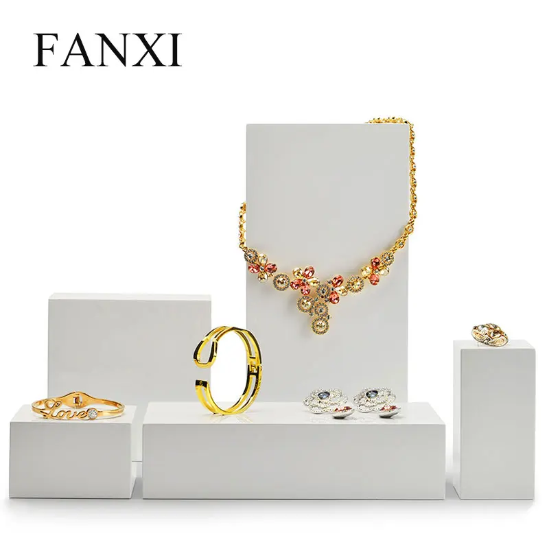 Online Nuevo Producto de FANXI juego de mesa de exhibición de joyería blanca pulsera de anillo de madera soporte de exhibición pendiente caja de soporte para escaparate