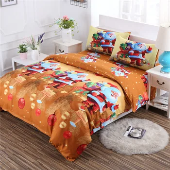 

4/2Pcs Christmas Bedding set Colorful Festival Gift Duvet Cover Set Cartoon Santa Claus Print Bed Sheet Bed Linen Pillowcase N45