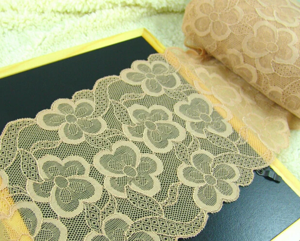

10 meters 17.5cm 6.88" wide khaki stretch elastic lace trim ribbon tapes MM341 free ship